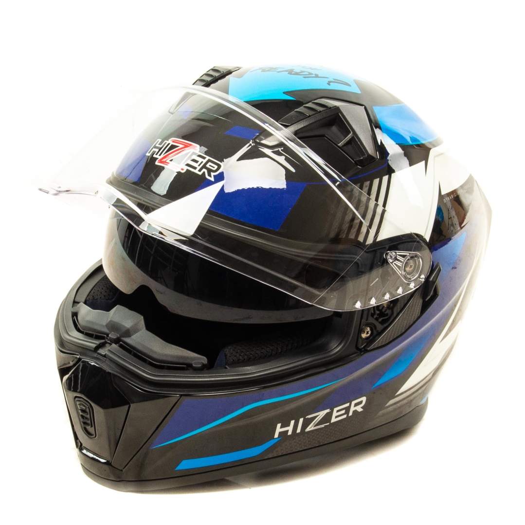 Шлем мото интеграл HIZER J5320 №1 (L)  black/blue (2 визора)