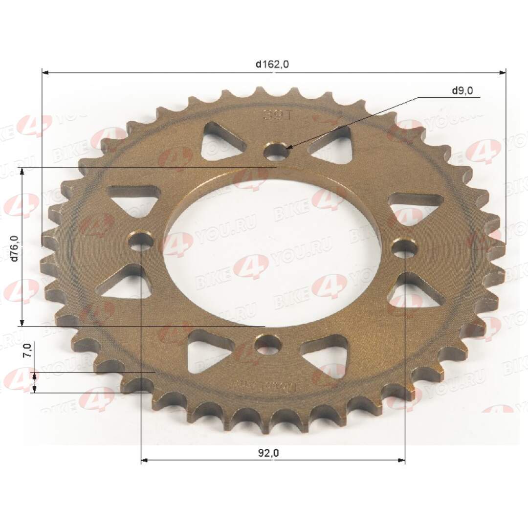 Венец, звезда ведомая (428H-39) сталь, закаленные зубья PIT BIKE 125-190 4х92х76