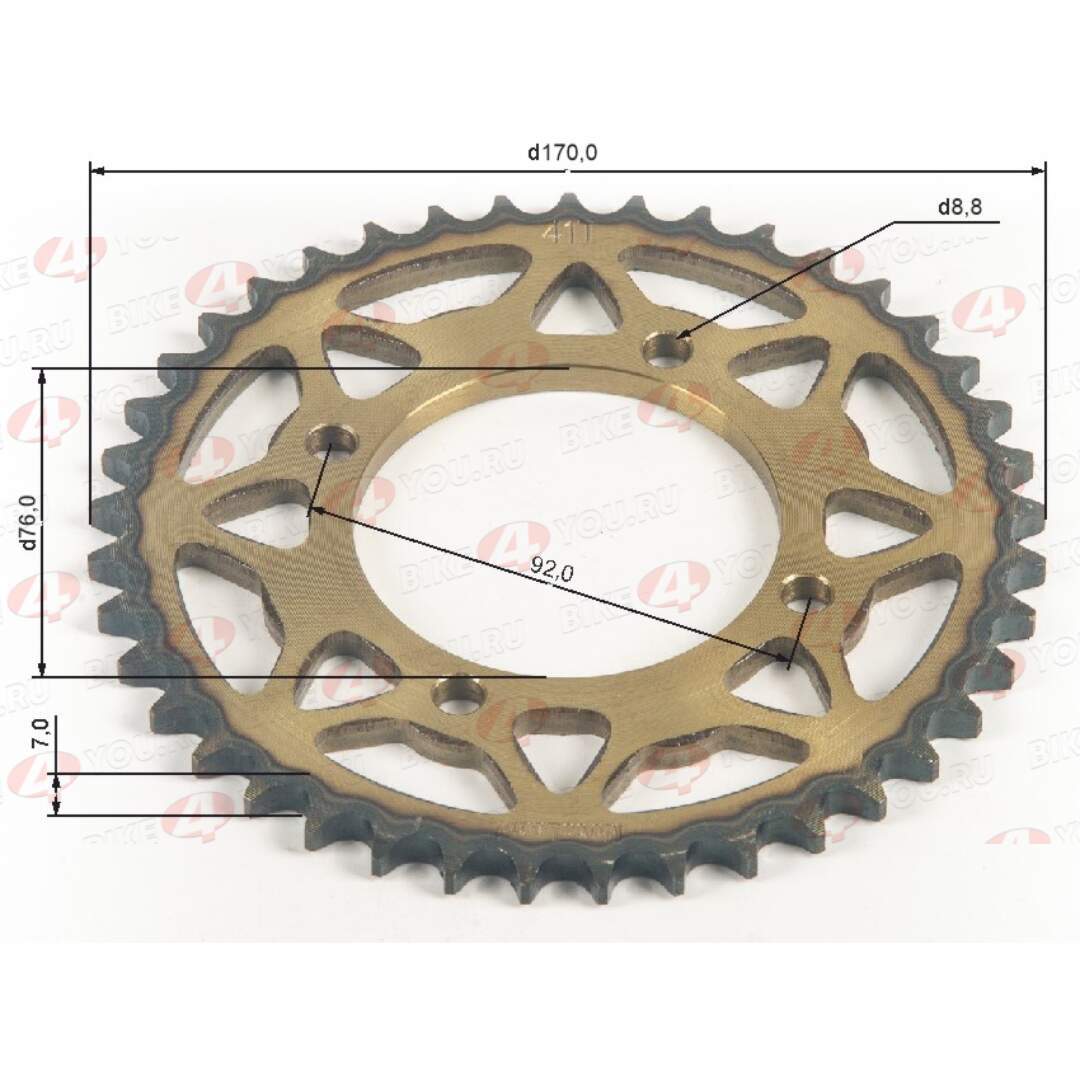 Венец, звезда ведомая (428H-41) сталь, закаленные зубья PIT BIKE 125-190 4х92х76