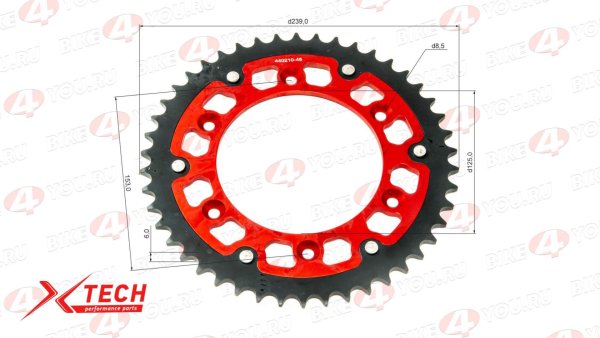 Венец, звезда ведомая (520-46) X-TECH Кросс 250-450 6х153х125 алюминий+сталь с самоочисткой