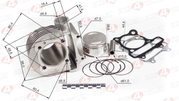 ЦПГ (поршневая) d=61mm 161QMK 200см3 (80.5/80.7/78.8/15) с реверсом 